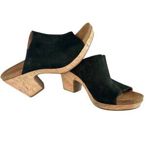 Rockport CH6142 Women's Sz 7 Black Leather Slip-On Block Heel Slide Sandal New